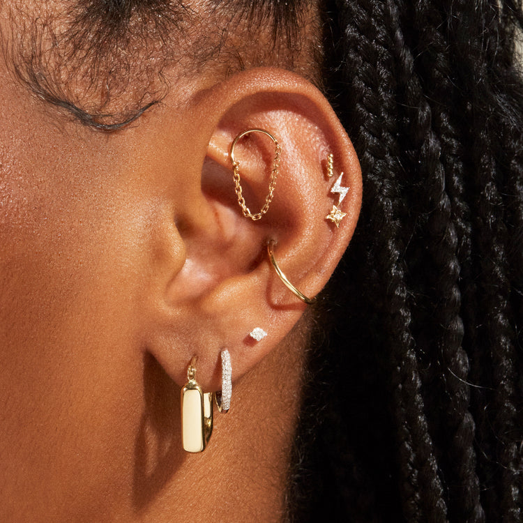 Image of 14K Yellow Gold Squared Off Hoops with Stone and Strand Earrings