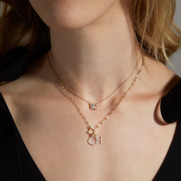 Image of 10K Yellow Gold Star Pop Lock with Stone and Strand Necklaces