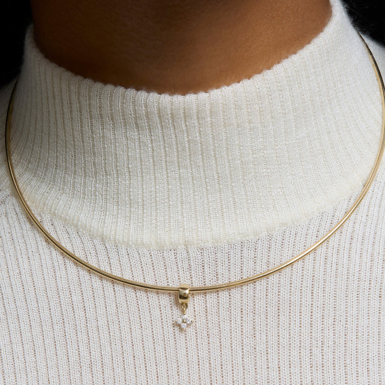 Image of 14K Yellow Gold Star To Celebrate Collar Charm on Models Neck