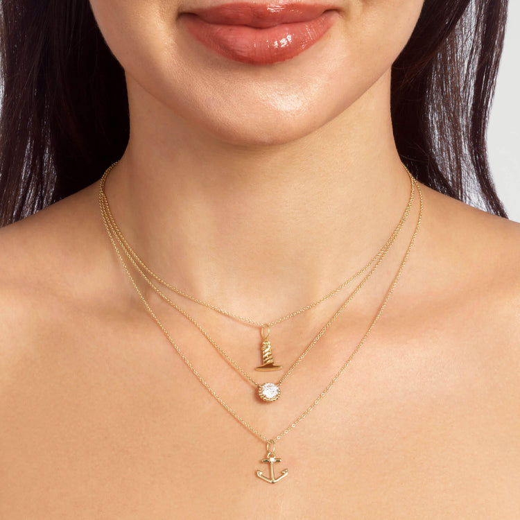 Image of 10K Yellow Gold Stay Grounded Anchor Necklace with Stone and Strand Necklaces