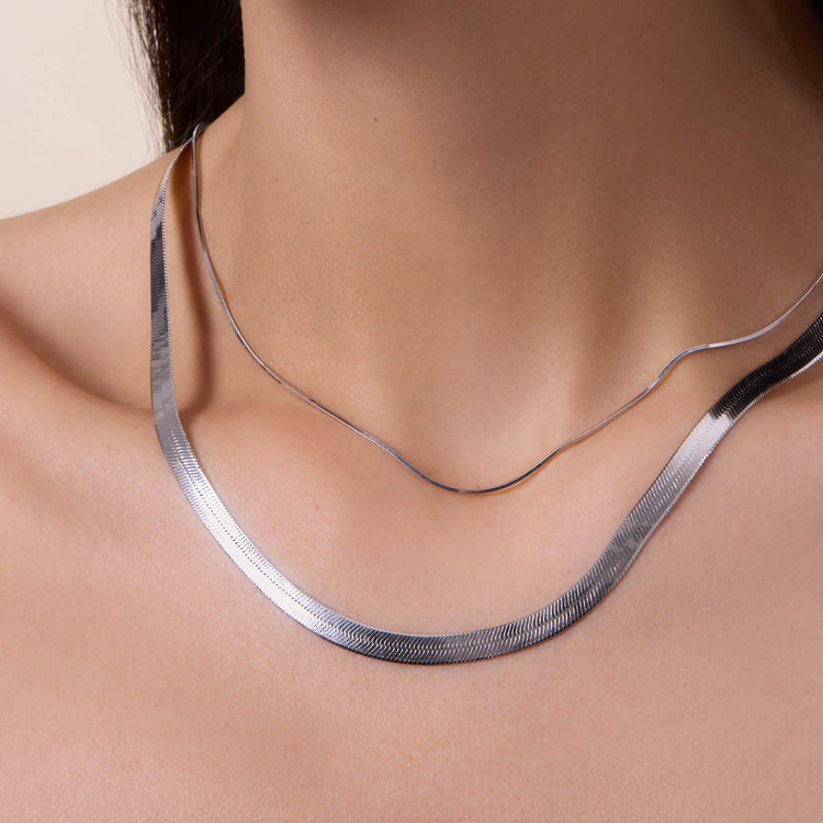 Image of Sterling Silver Omega Collar Necklace with Stone and Strand Necklaces