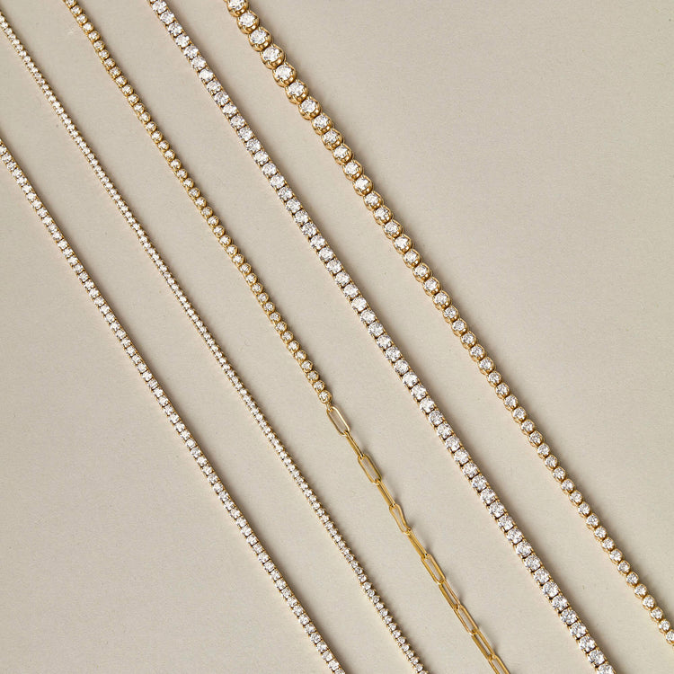 Still life image of Dainty LAB-Created Diamond Tennis Necklace with Stone and Strand solid gold jewelry