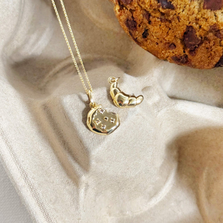 Still life image of Diamond Cookie Charm with Stone and Strand solid gold jewelry
