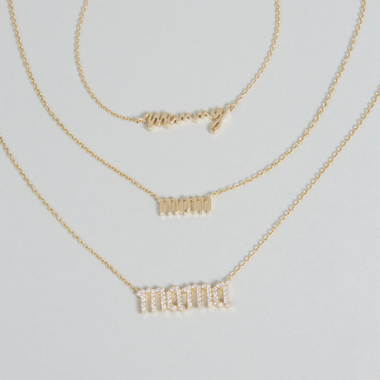Still life image of Diamond Gothic Mama Necklace with Stone and Strand solid gold jewelry