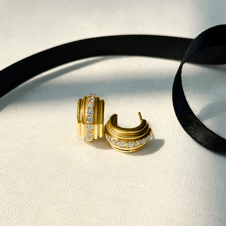 Stone and Strand 14K Yellow Gold Diamond Promenade Earrings Editorial Image