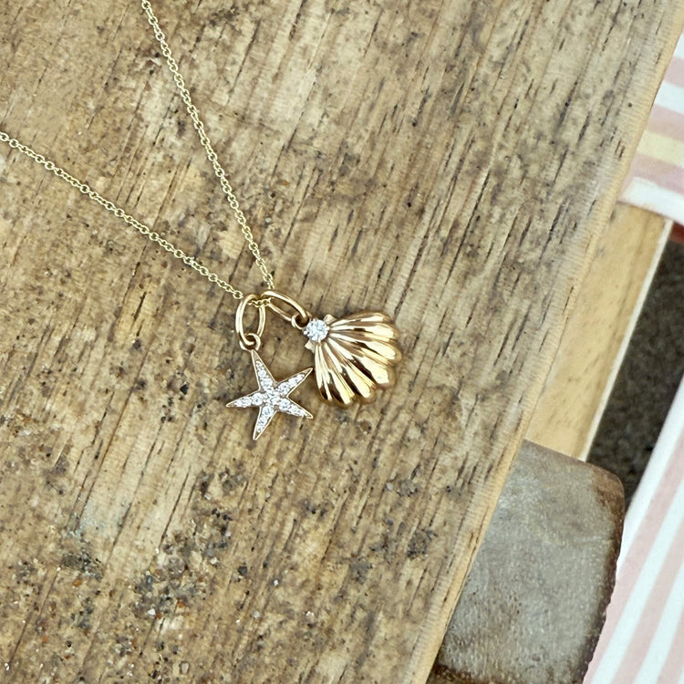 Still life image of LAB-Created Diamond Starfish Necklace with Stone and Strand solid gold jewelry