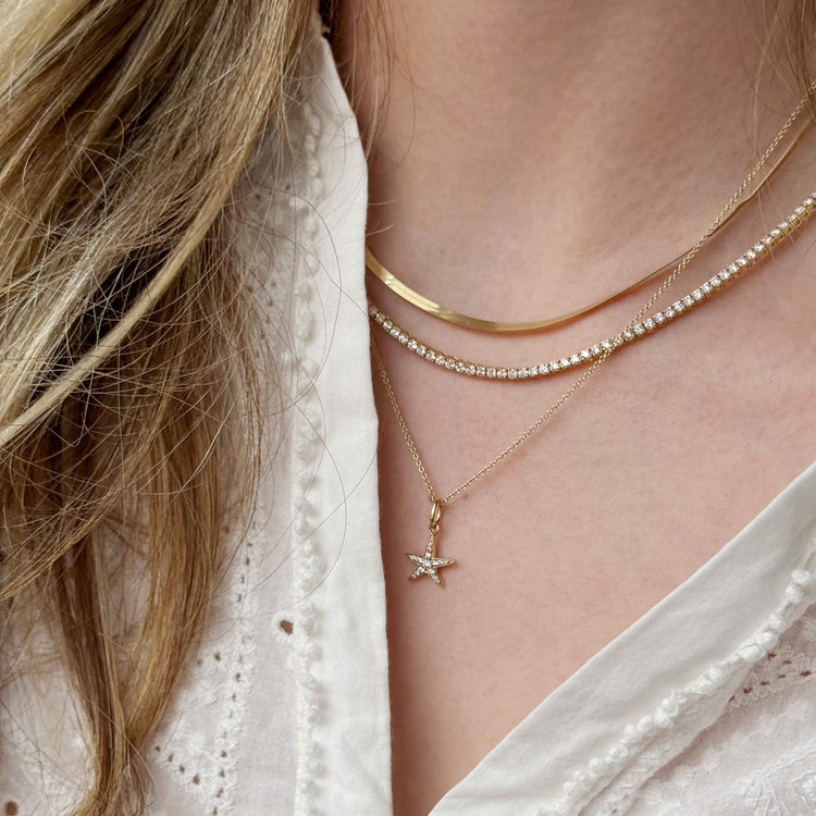 Image of 14K Yellow Gold LAB-Created Diamond Starfish Necklace with Stone and Strand Necklaces