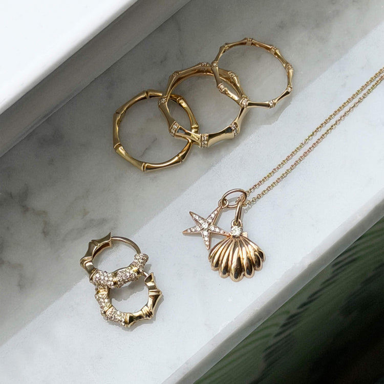 Still life image of LAB-Created Diamond Starfish Necklace with Stone and Strand solid gold jewelry