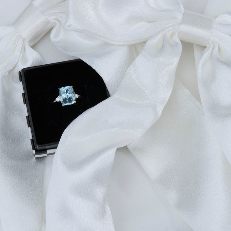 Still life image of Le Bleu Aquamarine Diana Ring with Stone and Strand gift box