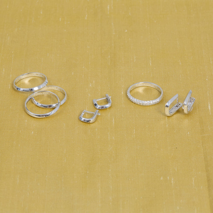 Still life image of Silver Knife Edge Hoop Duo Set with Stone and Strand solid gold jewelry