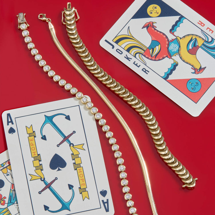 Still life image of 5-6 CTW Lab-Created Bubble Up Diamond Tennis Bracelet with Stone and Strand solid gold jewelry