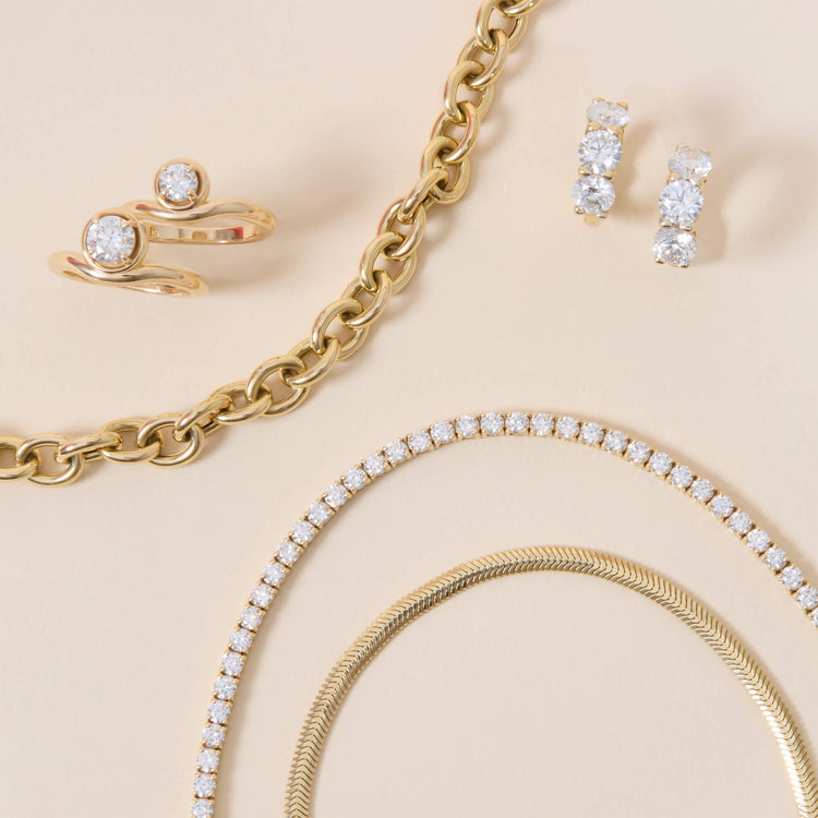 Still life image of 4.5CTW LAB-Created Chubby Diamond Hoops with Stone and Strand solid gold jewelry