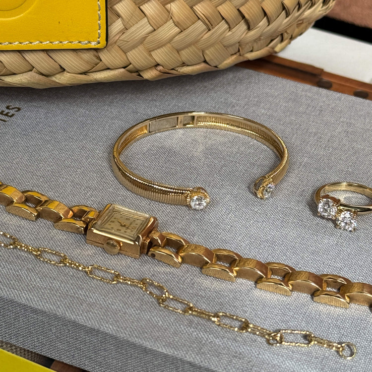 Still life image of LAB-Created Diamond Bowie Bracelet with Stone and Strand solid gold jewelry