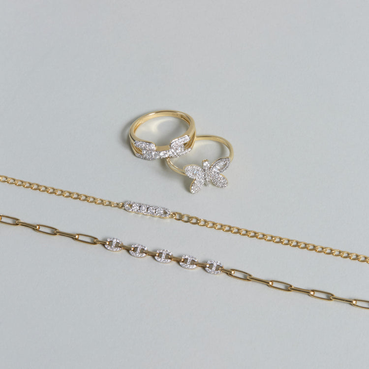 Still life image of Fine Diamond Pave Curb Chain Bracelet with Stone and Strand solid gold jewelry