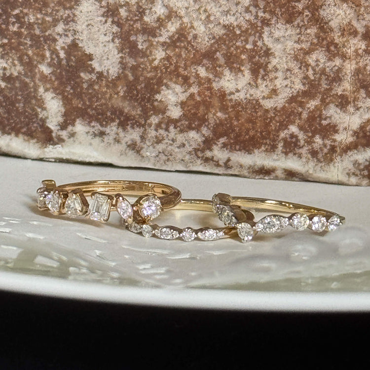 Still life image of Diamond Muse Band with Stone and Strand solid gold jewelry