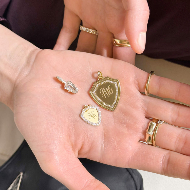 Still life image of Titleholder Edition Pave Charm with Stone and Strand solid gold jewelry