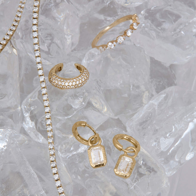 Still life image of Chubby Pave Hinged Ear Cuff with Stone and Strand solid gold jewelry