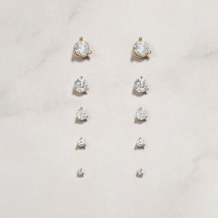 Still life image of Large Diamond Studs with Stone and Strand solid gold jewelry