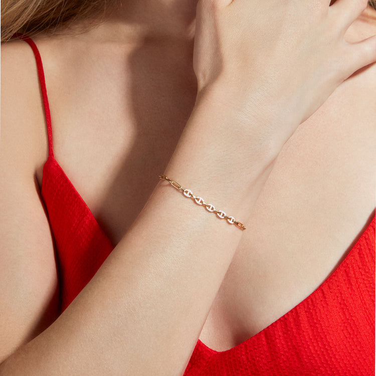 Image of 10K Yellow Gold Fine Diamond Maritime Bracelet on Models Arm