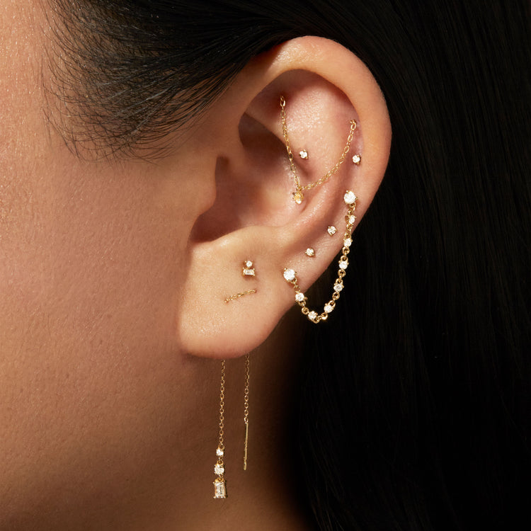 Image of 14K Yellow Gold Chain Of Diamonds Double Stud with Stone and Strand Earrings