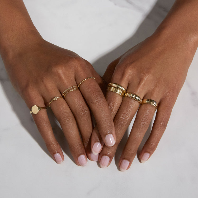 Image of 14K Yellow Gold Ultra Fine Gold Band with Stone and Strand Rings