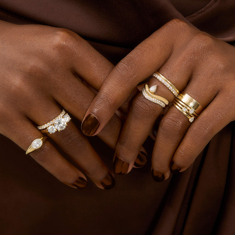 Image of 14K Yellow Gold Diamond Stacking Ring Set with Stone and Strand Rings