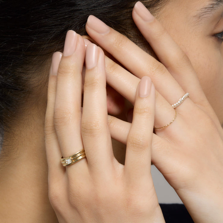 Image of 14K Yellow Gold Ultra Fine Sparkle Ring with Stone and Strand Rings