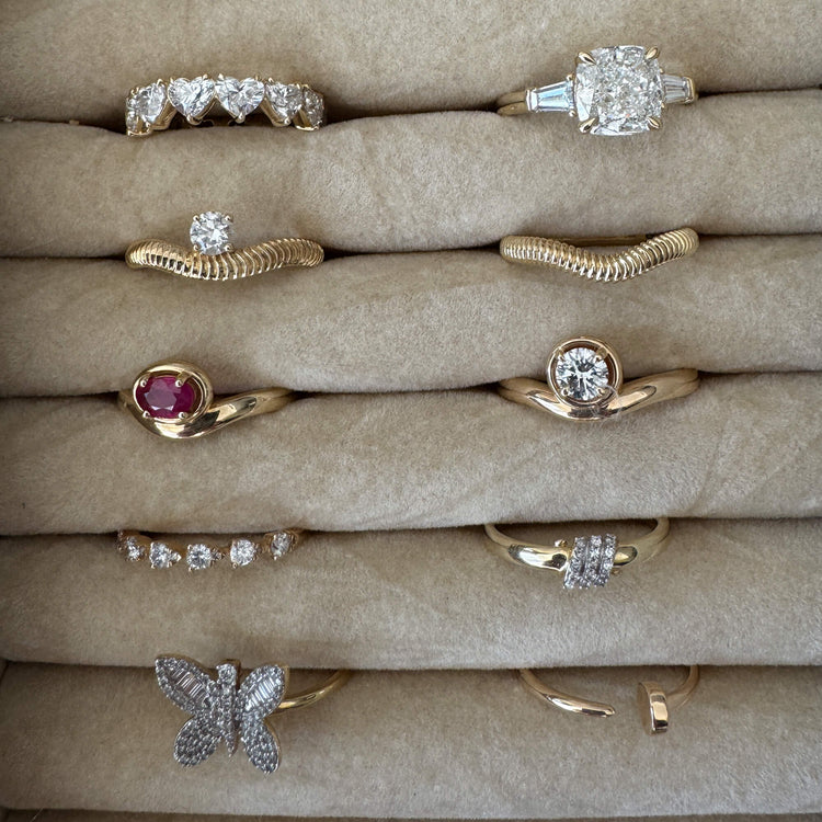 Still life image of LAB-Created Heart Eternity Band with Stone and Strand solid gold jewelry