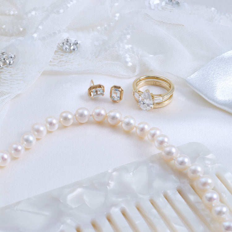 Still life image of Daily Pearl Necklace with Stone and Strand solid gold jewelry