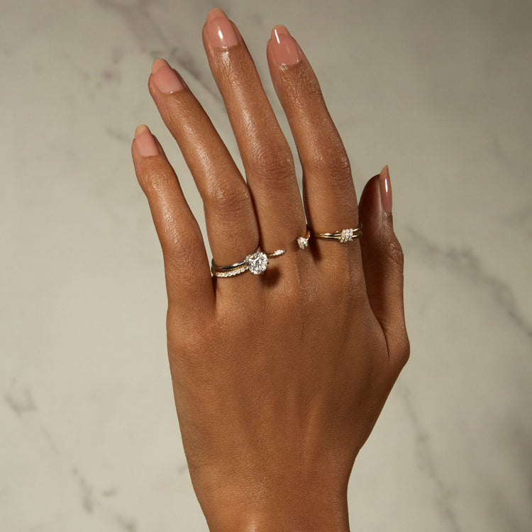 Image of 10K Yellow Gold Fine Nailed It Pave Diamond Ring with Stone and Strand Rings