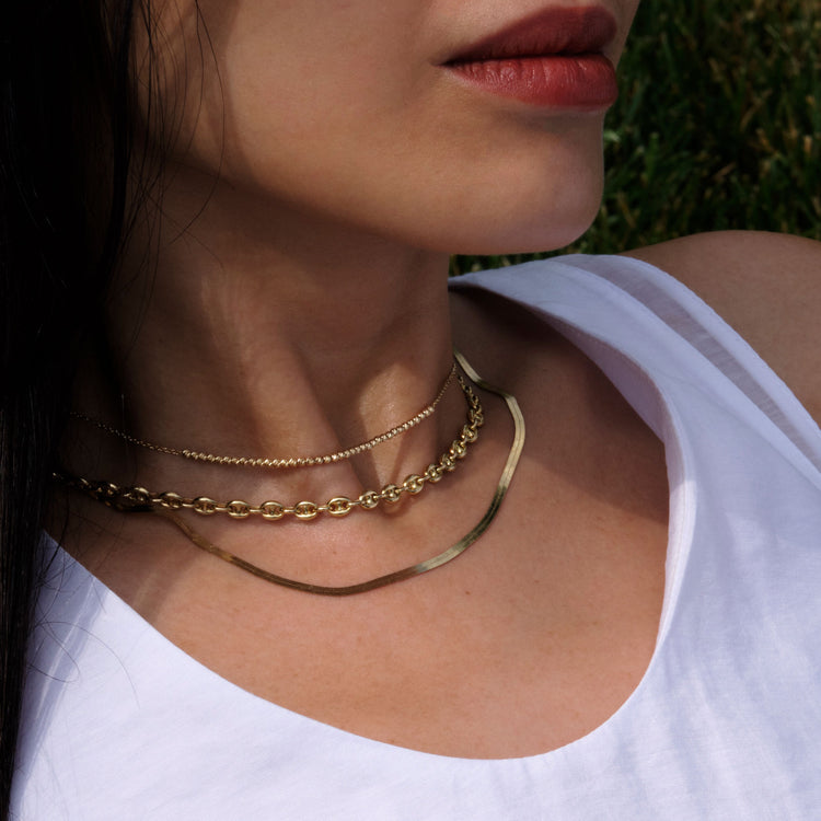 Image of 10K Yellow Gold Golden Glow Herringbone Necklace with Stone and Strand Necklaces