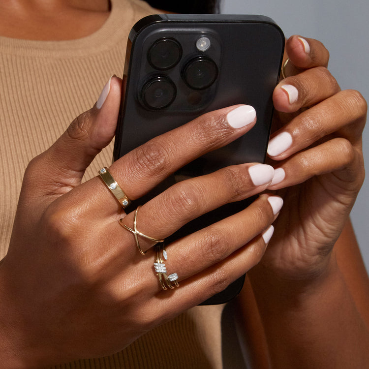 Image of 10K Yellow Gold Fine Nailed It Pave Diamond Ring with Stone and Strand Rings