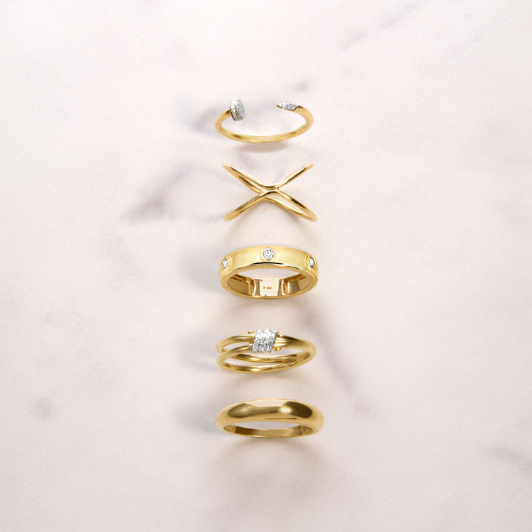 Still life image of Together Forever Diamond Trio Band with Stone and Strand solid gold jewelry