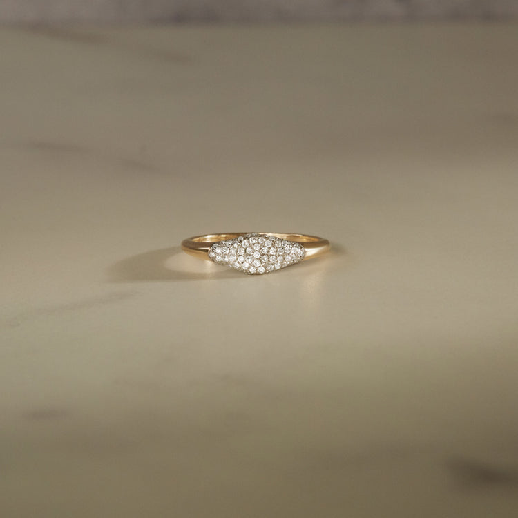 Stone and Strand 10K White Gold Fine Sparkle Mini Signet Diamond Ring Editorial Image