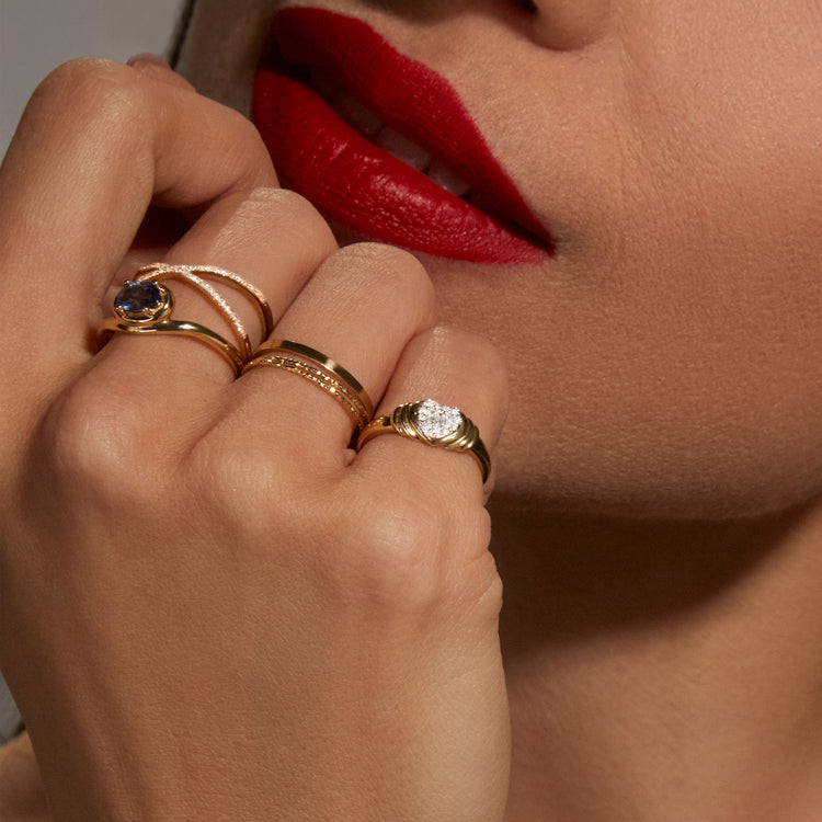 Image of 10K Yellow Gold Heart of the Matter Diamond Pinky Signet with Stone and Strand Rings