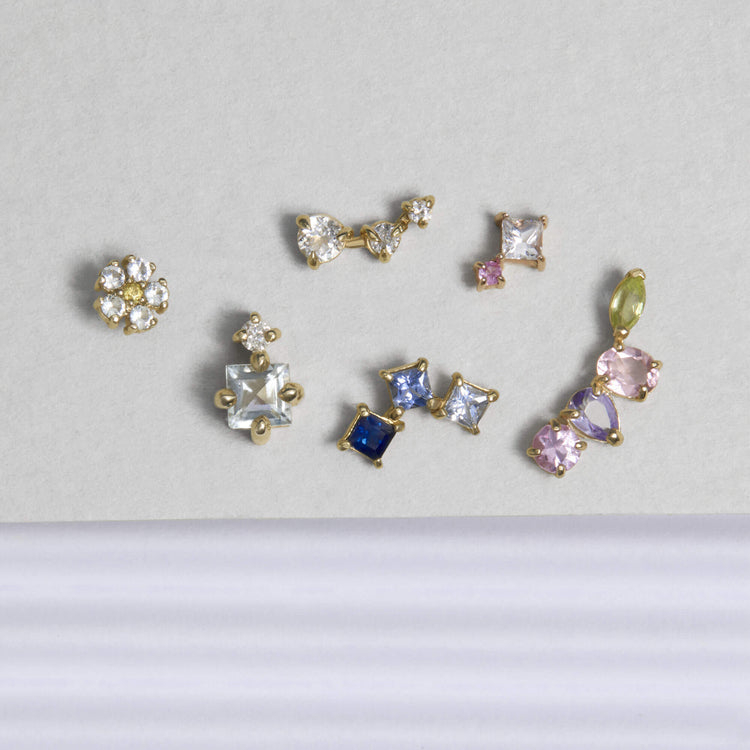Still life image of Blue Lagoon Buddy Stud with Stone and Strand solid gold jewelry