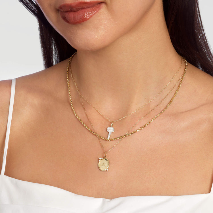 Image of 14K Yellow Gold Sweet Home Pave Key Necklace with Stone and Strand Necklaces