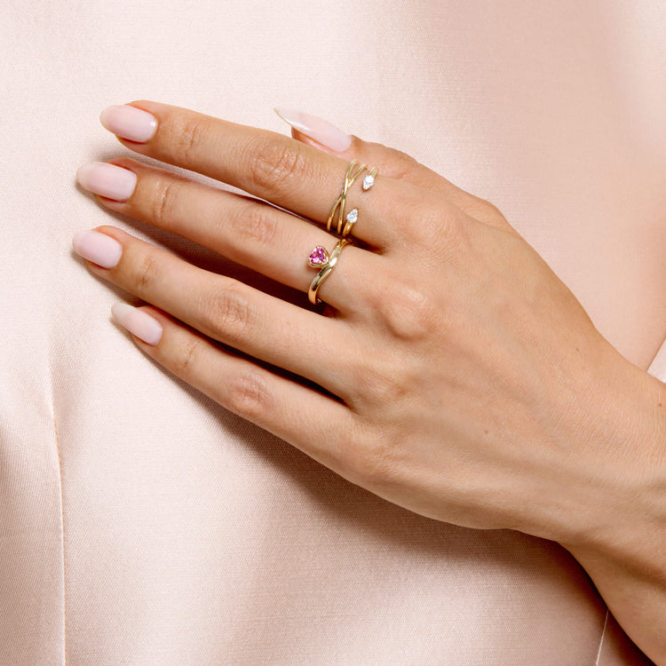 Image of 10K Yellow Gold Sweetheart Bonbon Merge Ring with Stone and Strand Rings