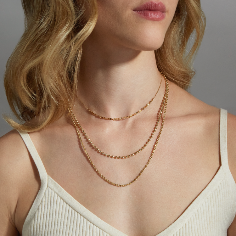 Image of 14K Yellow Gold Gold Ball Chain Choker with Stone and Strand Necklaces
