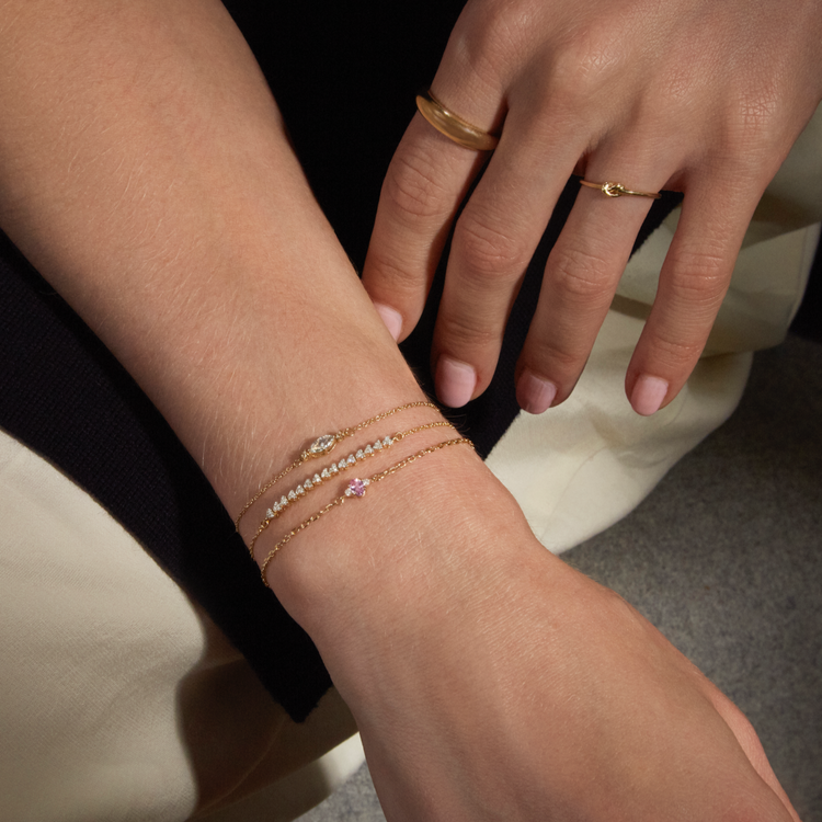 Image of 10K Yellow Gold Sapphire Luxe Dainty Pink Bracelet with Pink Sapphire with Stone and Strand Bracelets