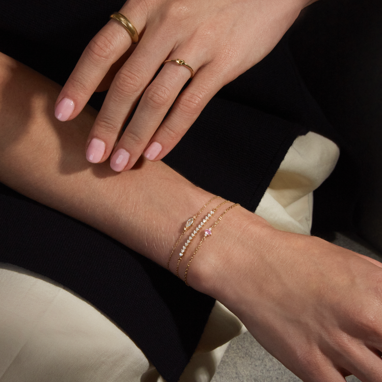Image of 10K Yellow Gold Sapphire Luxe Dainty Pink Bracelet with Pink Sapphire with Stone and Strand Bracelets