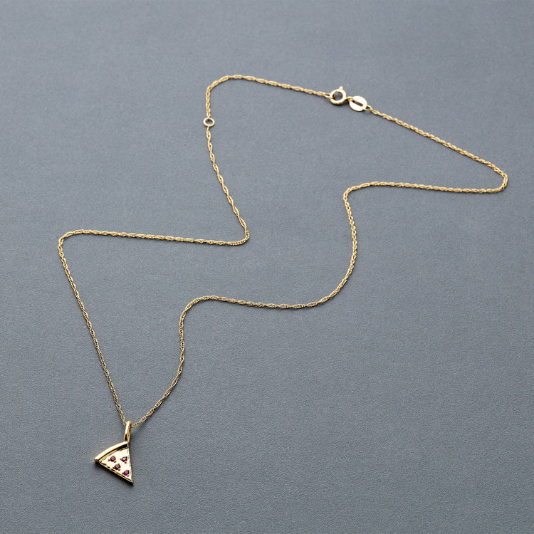 Stone and Strand 10K Yellow Gold Take A Pizza My Heart Necklace with Ruby Editorial Image