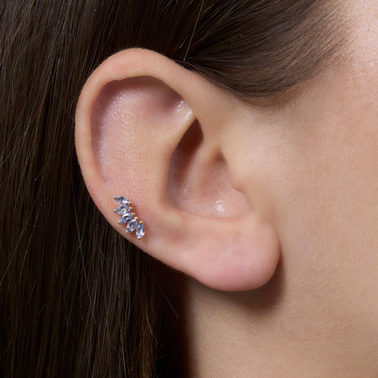 Image of 14K Yellow Gold Tanzanite Tiara Flat Back on Models Ear