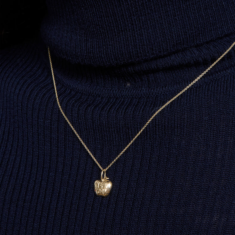 Image of 14K Yellow Gold The Big Apple Necklace on Models Neck
