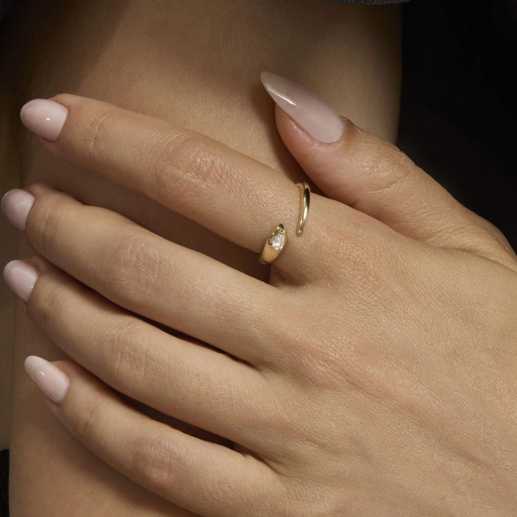Image of 14K Yellow Gold The Diana Diamond Ring on Models Hand