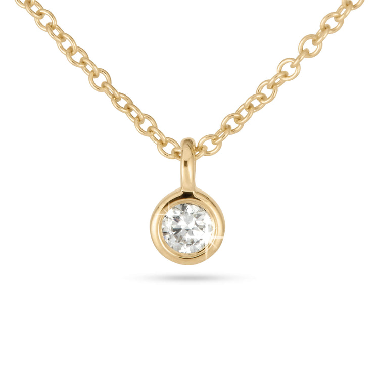 Stone and Strand 14K Yellow Gold The Essential Dainty Diamond Solitaire Necklace Close Up Image