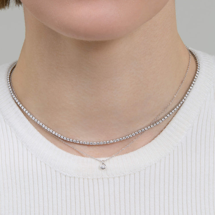 Image of 14K White Gold The Essential Dainty Diamond Solitaire Necklace with Stone and Strand Necklaces