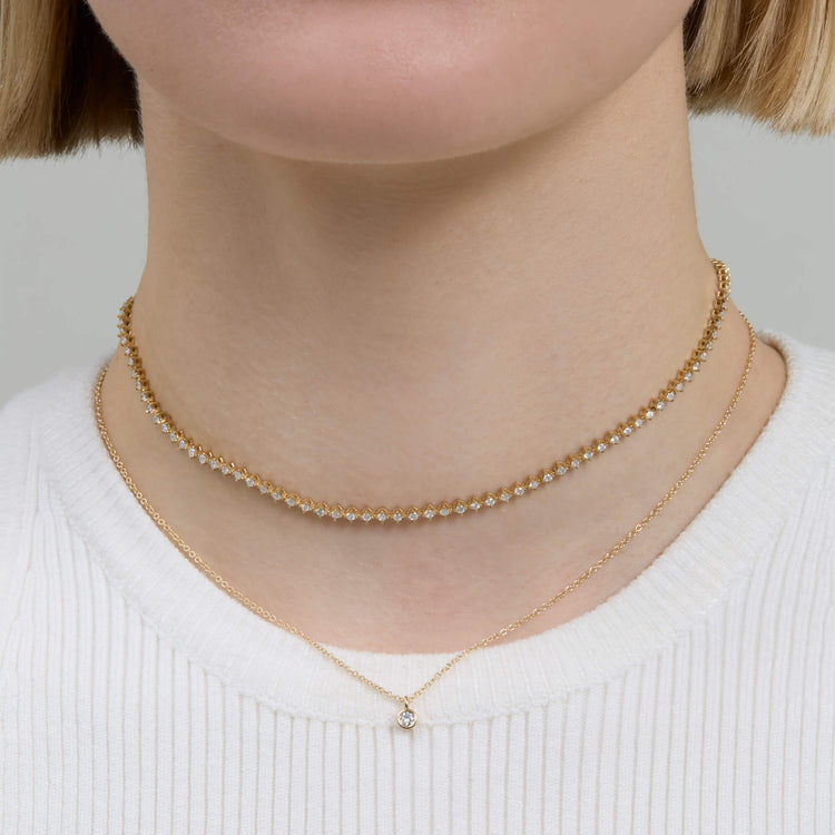 Image of 14K Yellow Gold The Essential Dainty Diamond Solitaire Necklace with Stone and Strand Necklaces