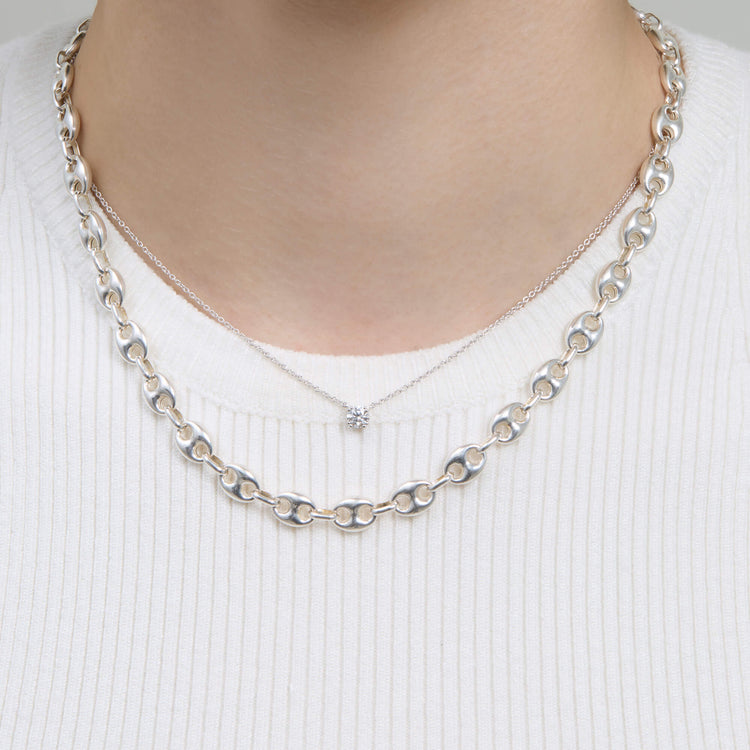 Image of 14K White Gold The Essential Diamond Solitaire Necklace with Stone and Strand Necklaces