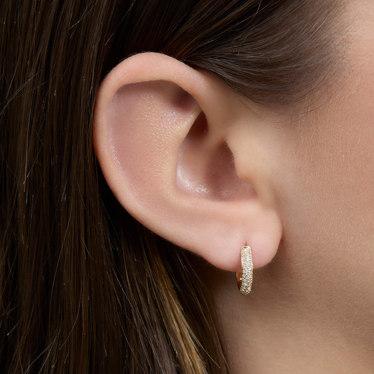 Image of 14K Yellow Gold The Essential Pave Hoop on Models Ear